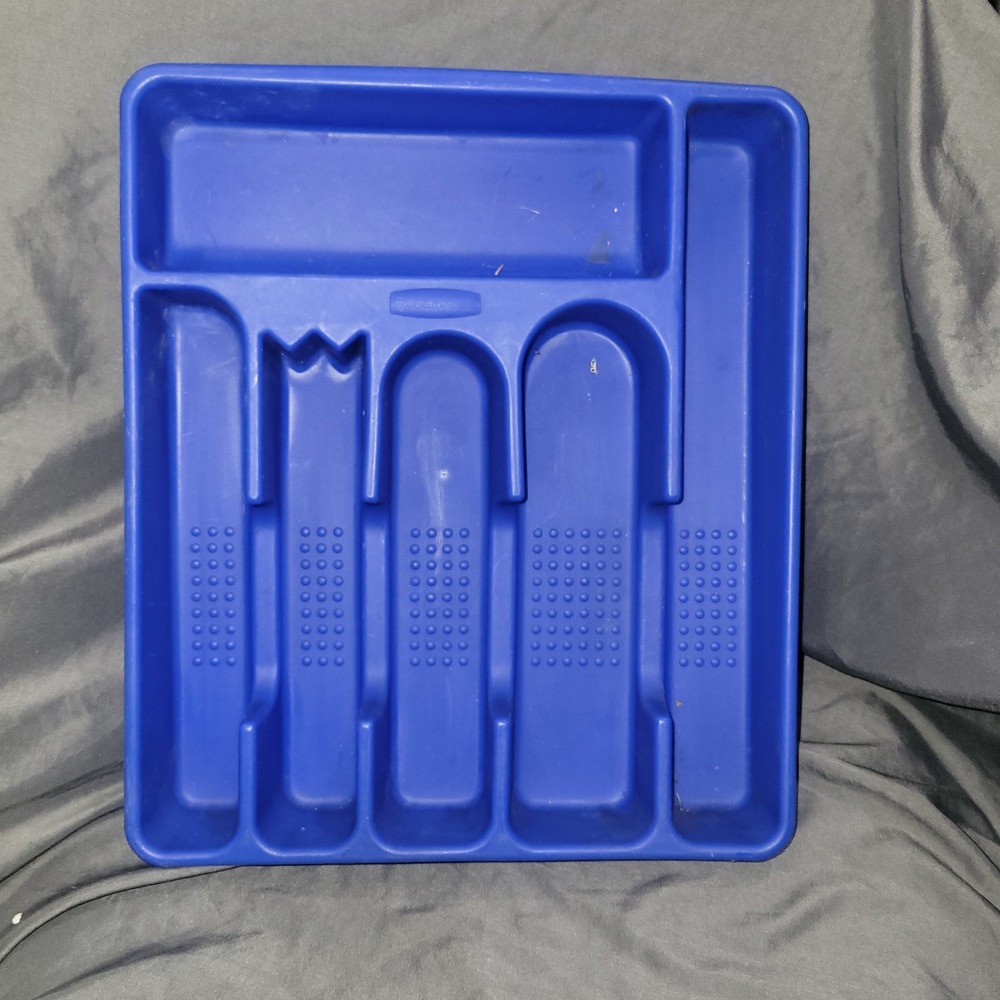 Vintage Rubbermaid Silverware Flatware Kitchen Utensil Tray Blue 5 Slot #2919